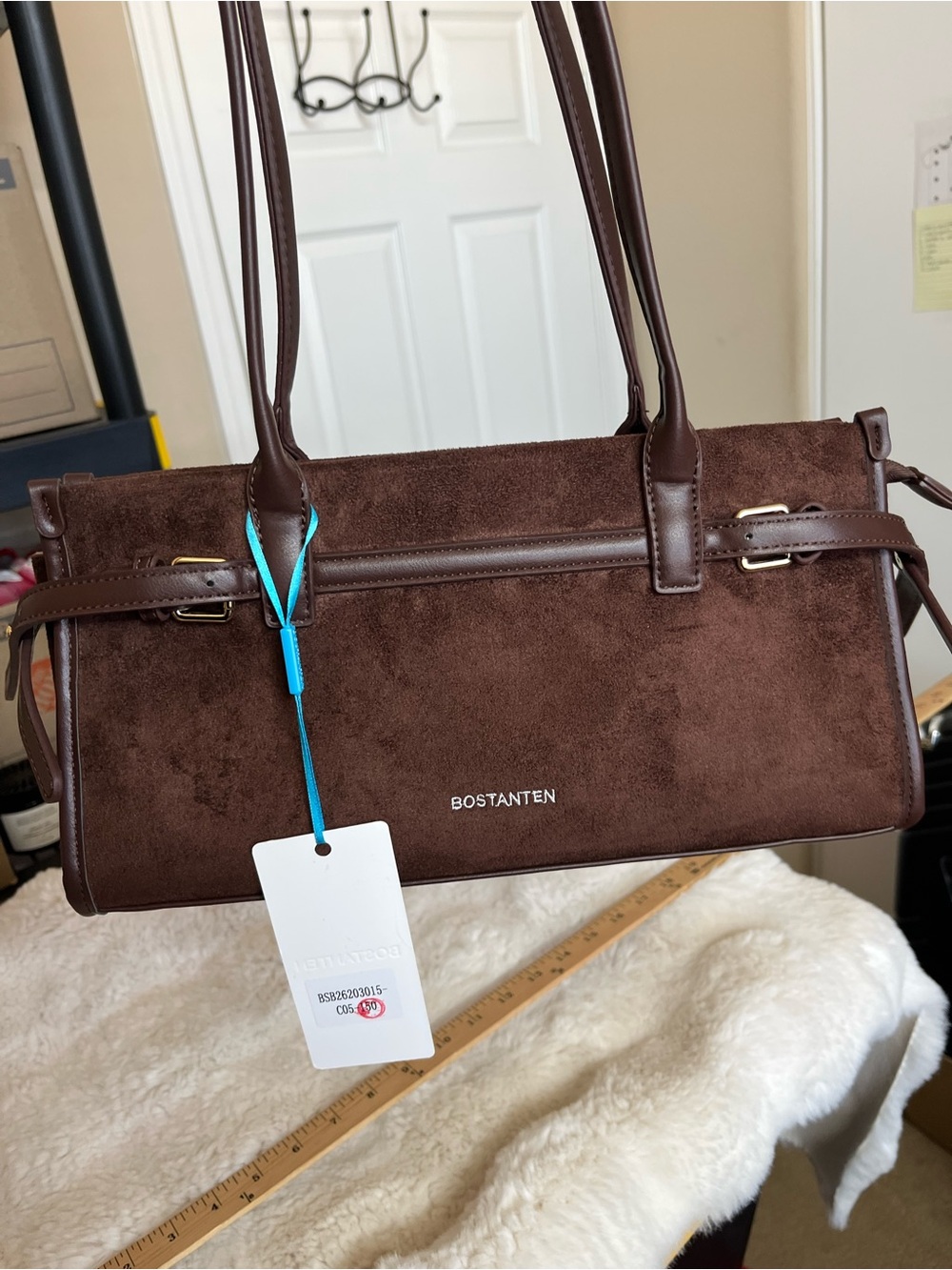 Bostanten Brown Shoulder Bag - Suede Leather Tote NWT